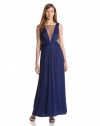 BCBGMAXAZRIA Women's Magdalena Long Draped Jersey Gown, Orient Blue, Small