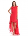 BCBGMAXAZRIA Women's Fais Long Halter Dress With High Low Hem, Lipstick Red, X-Small