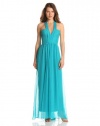 BCBGMAXAZRIA Women's Starr Deep V-Neck Halter Dress, Blue Jade, 0