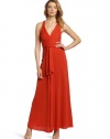 BCBGMAXAZRIA Women's Sophia V-Neck Draped Long Gown, Paprika, X-Small