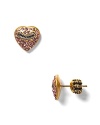 These adorable heart stud earrings will add charm to any look with pave studded pink Cubic Zirconia.