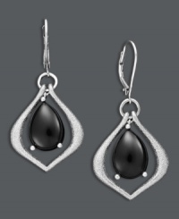 Perfect for the stylish professional - these elegant drop earrings transition effortlessly from office to evening. A unique, teardrop setting highlights polished black onyx drops (7 mm). Set in sterling silver. Approximate drop: 1-3/4 inches.