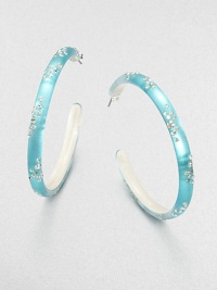 From the Lucite Wanderlust Collection. Slender hoops of hand-painted, hand-sculpted Lucite, sprinkled with the shimmer of Swarovski crystals.CrystalLuciteDiameter, about 2Post backMade in USA From the Lucite Wanderlust Collection. Slender hoops of hand-painted, hand-sculpted Lucite, sprinkled with the shimmer of Swarovski crystals.CrystalLuciteDiameter, about 2Post backMade in USA