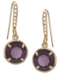 Alluring color is a must. Carolee earrings feature faceted round-cut stones set in a golden bezel. Glass accents at the post. Set in 12k gold-plated mixed metal. Approximate drop: 1-1/4 inches. Alluring color is a must. Carolee earrings feature faceted round-cut stones set in a golden bezel. Glass accents at the post. Set in 12k gold-plated mixed metal. Approximate drop: 1-1/4 inches.
