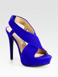 Wide suede criss-cross straps wrap around the foot, while an elastic slingback strap holds the ankle in place. Self-covered heel, 5 (125mm)Hidden platform, 1 (25mm)Compares to a 4 heel (100mm)Suede upperLeather lining and solePadded insoleImportedThis style runs true to size. We recommend ordering your usual size for a standard fit. Wide suede criss-cross straps wrap around the foot, while an elastic slingback strap holds the ankle in place. Self-covered heel, 5 (125mm)Hidden platform, 1 (25mm)Compares to a 4 heel (100mm)Suede upperLeather lining and solePadded insoleImportedThis style runs true to size. We recommend ordering your usual size for a standard fit.