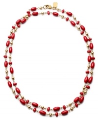 Circles of coral. Lauren by Ralph Lauren's gold tone mixed metal necklace features multiple stones of reconstituted coral. Approximate length: 36 inches. Circles of coral. Lauren by Ralph Lauren's gold tone mixed metal necklace features multiple stones of reconstituted coral. Approximate length: 36 inches.