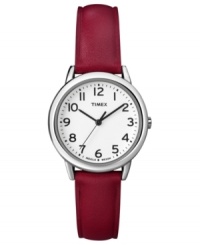 A lovely leather strap lends a sweet look to this casual watch from Timex. A lovely leather strap lends a sweet look to this casual watch from Timex.