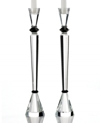 Straight faceted cuts and glamorous black accents in crystal Essex candle holders refract light for eye-catching shine no matter how you look at it. Bold geometric shapes appeal in modern settings and make a beautiful gift for style-minded brides. Straight faceted cuts and glamorous black accents in crystal Essex candle holders refract light for eye-catching shine no matter how you look at it. Bold geometric shapes appeal in modern settings and make a beautiful gift for style-minded brides.