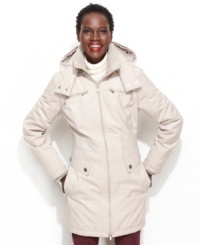A sleek silhouette and plush faux fur lining create a cozy combination, from Kenneth Cole Reaction. A knit-trimmed collar and cuffs add a soft touch. A sleek silhouette and plush faux fur lining create a cozy combination, from Kenneth Cole Reaction. A knit-trimmed collar and cuffs add a soft touch.
