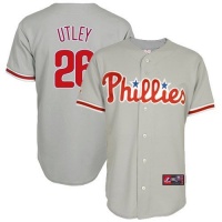 MLB Philadelphia Phillies Chase Utley Road Gray Short Sleeve 6 Button Synthetic Replica Baseball Jersey Spring 2012 Men's MLB Philadelphia Phillies Chase Utley Road Gray Short Sleeve 6 Button Synthetic Replica Baseball Jersey Spring 2012 Men's