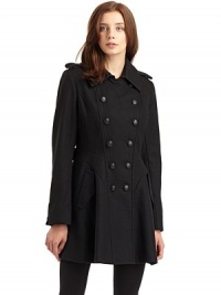 THE LOOKFold-over collarFront double breasted button closure Long sleeves with button detailsEpaulettesPrincess seamsFront flap pocketsFitted at waistButton tab detail at back waistA-line hemTHE FITAbout 33 from shoulder to hemTHE MATERIAL60% wool/30% polyester/10% viscoseFully linedCARE & ORIGINDry cleanImported THE LOOKFold-over collarFront double breasted button closure Long sleeves with button detailsEpaulettesPrincess seamsFront flap pocketsFitted at waistButton tab detail at back waistA-line hemTHE FITAbout 33 from shoulder to hemTHE MATERIAL60% wool/30% polyester/10% viscoseFully linedCARE & ORIGINDry cleanImported