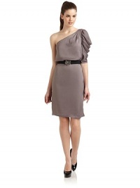 THE LOOKOne-shoulder style with draped flutter sleeveAsymmetric necklineBelted waistTHE FITAbout 39 from shoulder to hemTHE MATERIALPolyesterCARE & ORIGINDry cleanImportedModel shown is 5'10 (177cm) wearing US size Small. THE LOOKOne-shoulder style with draped flutter sleeveAsymmetric necklineBelted waistTHE FITAbout 39 from shoulder to hemTHE MATERIALPolyesterCARE & ORIGINDry cleanImportedModel shown is 5'10 (177cm) wearing US size Small.