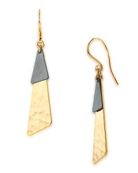 Robert Lee Morris Soho is known for its for high-impact, sculptural jewelry, and this pair of geometric drop earrings encapsulates the look, crafted of a mix of plated metals. Robert Lee Morris Soho is known for its for high-impact, sculptural jewelry, and this pair of geometric drop earrings encapsulates the look, crafted of a mix of plated metals.