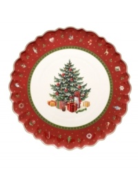 Play up the fun with this Toy's Delight collection of cake plates from Villeroy & Boch. Fine porcelain in a playfully ruffled shape is trimmed with intricate patterns, classic toys and festive decorations to create magical holiday setting. Finish dessert to reveal a beautiful tree. Play up the fun with this Toy's Delight collection of cake plates from Villeroy & Boch. Fine porcelain in a playfully ruffled shape is trimmed with intricate patterns, classic toys and festive decorations to create magical holiday setting. Finish dessert to reveal a beautiful tree.