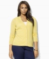 Lauren by Ralph Lauren's essential plus size cardigan is finished with chic chiffon trim at the placket for modern femininity.