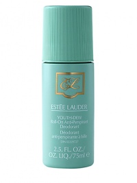 In 1953, Estée Lauder introduced Youth-Dew, a scented bath oil that doubled as a perfume, and the world of fragrance was forever changed. Until then, women relied on the men in their lives to give them perfume as a special gift. But Youth-Dew was created for women to buy for themselves...and they did. The roll-on deodorant glides on smoothly and comfortably, without whitening. Provides effective yet gentle protection against wetness and odor. 2.5 oz. In 1953, Estée Lauder introduced Youth-Dew, a scented bath oil that doubled as a perfume, and the world of fragrance was forever changed. Until then, women relied on the men in their lives to give them perfume as a special gift. But Youth-Dew was created for women to buy for themselves...and they did. The roll-on deodorant glides on smoothly and comfortably, without whitening. Provides effective yet gentle protection against wetness and odor. 2.5 oz.