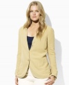 A sleek two-button plus size jacket is rendered in a soft blend of silk and linen, creating a chic layering piece, from Lauren by Ralph Lauren. (Clearance)