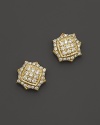 Elegant cushion earrings in 18K yellow gold accented with diamond pave. From Judith Ripka.