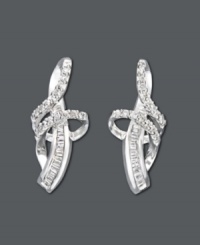 You're already the perfect package, why not put a ribbon on top? These intricate post earrings feature a twisting loop design with sparkling channel-set and round-cut diamond (1/3 ct. t.w.). Earrings crafted in sterling silver. Approximate drop: 3/4 inch. You're already the perfect package, why not put a ribbon on top? These intricate post earrings feature a twisting loop design with sparkling channel-set and round-cut diamond (1/3 ct. t.w.). Earrings crafted in sterling silver. Approximate drop: 3/4 inch.