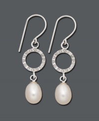 Circular and chic. These polished drops feature cut-out circles that sparkle with the addition of round-cut diamonds (1/10 ct. t.w.). Cultured freshwater pearls (6 mm) create an overall look of grace and beauty. Crafted in 14k white gold. Approximate drop: 1 inch. Circular and chic. These polished drops feature cut-out circles that sparkle with the addition of round-cut diamonds (1/10 ct. t.w.). Cultured freshwater pearls (6 mm) create an overall look of grace and beauty. Crafted in 14k white gold. Approximate drop: 1 inch.