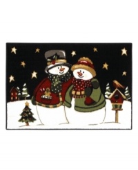 Put a romantic winter stroll on your holiday to-do list. Shaw's holiday rug adds a fun touch to your decor with two love-struck snowpeople sharing a starlight stroll. Constructed of recyclable nylon, this rug adds a wonderful look to any room without the extra impact on mother nature. Put a romantic winter stroll on your holiday to-do list. Shaw's holiday rug adds a fun touch to your decor with two love-struck snowpeople sharing a starlight stroll. Constructed of recyclable nylon, this rug adds a wonderful look to any room without the extra impact on mother nature.