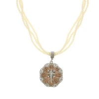 Rose Gold and Silver Tone Triple Pearl Strand Necklace Rose Gold and Silver Tone Triple Pearl Strand Necklace