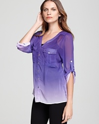 The surfer-girl aesthetic takes on a closet essential as a sheer silhouette and ombre palette shake up the classic Shiloh770 shirt. The surfer-girl aesthetic takes on a closet essential as a sheer silhouette and ombre palette shake up the classic Shiloh770 shirt.