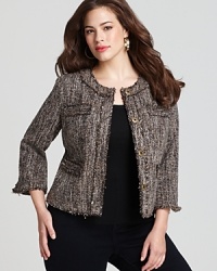 This classic tweed jacket from MICHAEL Michael Kors Plus will remain a wardrobe staple for years. Dress it down with jeans and a t-shirt for weekends, and work it in the office with pencil skirt. This classic tweed jacket from MICHAEL Michael Kors Plus will remain a wardrobe staple for years. Dress it down with jeans and a t-shirt for weekends, and work it in the office with pencil skirt.
