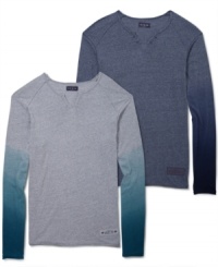 Plug these energetic split neck shirts from Guess into your wardrobe for some great layered looks. Plug these energetic split neck shirts from Guess into your wardrobe for some great layered looks.