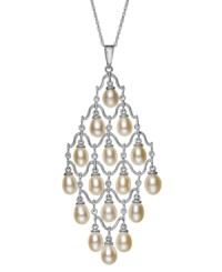 Illuminate your look. This exquisite chandelier pendant is adorned with cultured freshwater pearls (6-6-1/2 mm). Necklace crafted in sterling silver. Approximate length: 18 inches. Approximate drop: 2-1/4 inches. Illuminate your look. This exquisite chandelier pendant is adorned with cultured freshwater pearls (6-6-1/2 mm). Necklace crafted in sterling silver. Approximate length: 18 inches. Approximate drop: 2-1/4 inches.