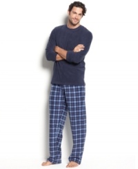 Sleep or unwind in style with this matching fleece set by Club Room. Sleep or unwind in style with this matching fleece set by Club Room.