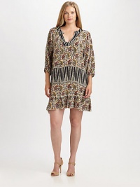 A silk dress featuring a duo of contrasting prints and a feminine-yet-comfortable fit. Its v-neckline will flawlessly complement your decolletage.V-neckThree-quarter sleevesAllover printGold button closureAbout 38 from shoulder to hemSilkDry cleanImported A silk dress featuring a duo of contrasting prints and a feminine-yet-comfortable fit. Its v-neckline will flawlessly complement your decolletage.V-neckThree-quarter sleevesAllover printGold button closureAbout 38 from shoulder to hemSilkDry cleanImported
