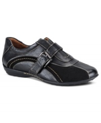 Stylish and sneaker-like. Sofft's Persis shoes are laceless with a buckled strap that stretches across the vamp. Stylish and sneaker-like. Sofft's Persis shoes are laceless with a buckled strap that stretches across the vamp.