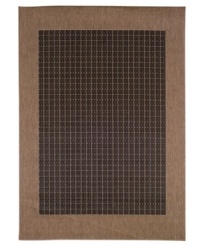 A grid bordered in tasty cocoa tones, this indoor/outdoor rug from Couristan is just what you need to frame a space. Made from fiber-enhanced polypropylene, it's exceptionally durable and 100% recyclable, making it good for (and in) any environment. A grid bordered in tasty cocoa tones, this indoor/outdoor rug from Couristan is just what you need to frame a space. Made from fiber-enhanced polypropylene, it's exceptionally durable and 100% recyclable, making it good for (and in) any environment.
