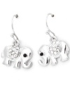 Adorable Silver Plated 1/2 Elephant Charm Dangle Earrings with Crystal Accents