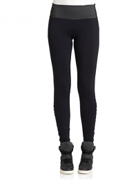 THE LOOKContrast banded elastic waist Seam detailsRuched ankle panelsReflective accents on ankleTHE FITRise, about 7Inseam, about 25THE MATERIALNylon/spandexCARE & ORIGINMachine washImportedModel shown is 5'10 (177cm) wearing US size Small. THE LOOKContrast banded elastic waist Seam detailsRuched ankle panelsReflective accents on ankleTHE FITRise, about 7Inseam, about 25THE MATERIALNylon/spandexCARE & ORIGINMachine washImportedModel shown is 5'10 (177cm) wearing US size Small.