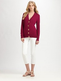 It's a fashion classic made from soft cotton and featuring oversized gilded buttons.V-necklineLong sleevesOversized buttonsRibbed trimAbout 26 from shoulder to hemCottonDry cleanImportedSIZE & FIT Model shown is 5'10(177cm) wearing a US size Small. It's a fashion classic made from soft cotton and featuring oversized gilded buttons.V-necklineLong sleevesOversized buttonsRibbed trimAbout 26 from shoulder to hemCottonDry cleanImportedSIZE & FIT Model shown is 5'10(177cm) wearing a US size Small.