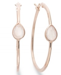 Classic earrings get a sparkly update. Victoria Townsend's stunning hoop earrings feature pear-cut rose quartz (5 ct. t.w.) in 18k gold over sterling silver. Approximate diameter: 1-1/2 inches. Classic earrings get a sparkly update. Victoria Townsend's stunning hoop earrings feature pear-cut rose quartz (5 ct. t.w.) in 18k gold over sterling silver. Approximate diameter: 1-1/2 inches.