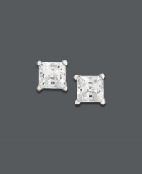Square up your look with a little sparkle. These stunning stud earrings highlight near colorless princess-cut diamonds (1/3 ct. t.w.) in a 14k white gold prong setting. Approximate diameter: 3-4/10 mm.