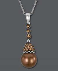 Sumptuous shimmer. A chocolate cultured freshwater pearl (10-10/1/2 mm) and chocolate diamonds (3/8 ct. t.w.) decorate Le Vian's stunning pendant. Set in 14k white gold. Approximate length: 18 inches. Approximate drop: 1-1/4 inches. Sumptuous shimmer. A chocolate cultured freshwater pearl (10-10/1/2 mm) and chocolate diamonds (3/8 ct. t.w.) decorate Le Vian's stunning pendant. Set in 14k white gold. Approximate length: 18 inches. Approximate drop: 1-1/4 inches.