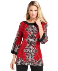Create an artisan-inspired look with JM Collection's easy tunic, featuring an exotic print and studded details. Create an artisan-inspired look with JM Collection's easy tunic, featuring an exotic print and studded details.