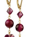 Faceted Fuchsia Agate Bead and Swarovski Elements Bicone and Crystal AB Heart Drop Earrings