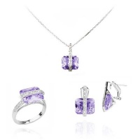 Studio 925 Amethyst CZ Firebolt Sterling Silver Ring, Earring and Pendant Set Studio 925 Amethyst CZ Firebolt Sterling Silver Ring, Earring and Pendant Set