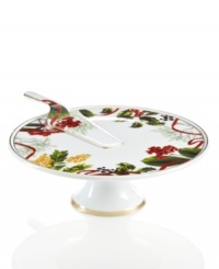 A new holiday classic, the Holly Berry cake stand features filigree-patterned gold and beautiful Christmas botanicals in elegant white porcelain with a coordinating server. Complements Charter Club's Grand Buffet Classic Gold and Red Rim dinnerware. A new holiday classic, the Holly Berry cake stand features filigree-patterned gold and beautiful Christmas botanicals in elegant white porcelain with a coordinating server. Complements Charter Club's Grand Buffet Classic Gold and Red Rim dinnerware.