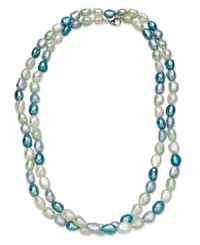 Inspire your look with ocean-blue hues. Fresh by Honora's colorful long strand necklace highlights white sky,  blue mint and teal baroque halo cultured freshwater pearls (7-8 mm). Set in sterling silver and strung from a silk cord. Approximate length: 36 inches.