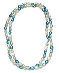 Inspire your look with ocean-blue hues. Fresh by Honora's colorful long strand necklace highlights white sky, blue mint and teal baroque halo cultured freshwater pearls (7-8 mm). Set in sterling silver and strung from a silk cord. Approximate length: 36 inches. Inspire your look with ocean-blue hues. Fresh by Honora's colorful long strand necklace highlights white sky, blue mint and teal baroque halo cultured freshwater pearls (7-8 mm). Set in sterling silver and strung from a silk cord. Approximate length: 36 inches.
