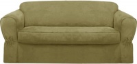 Maytex Piped Suede 2-Piece Slipcover Loveseat, Sage Maytex Piped Suede 2-Piece Slipcover Loveseat, Sage
