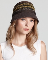 With subtle knit stripes and an open back brim, this Aqua hat adds an effortless-cool to autumn ensembles. With subtle knit stripes and an open back brim, this Aqua hat adds an effortless-cool to autumn ensembles.