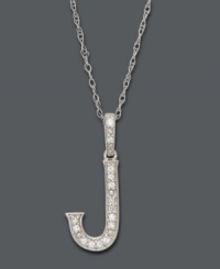 Spell it out in sparkle! This personalized initial charm necklace makes the perfect gift for Jackie or Janet. Features sparkling, round-cut diamond accents. Setting and chain crafted in 14k white gold. Approximate length: 18 inches. Approximate drop: 1/2 inch. Spell it out in sparkle! This personalized initial charm necklace makes the perfect gift for Jackie or Janet. Features sparkling, round-cut diamond accents. Setting and chain crafted in 14k white gold. Approximate length: 18 inches. Approximate drop: 1/2 inch.