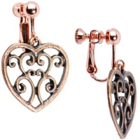 Handcrafted Filigree Hollow Heart Clip On Earrings